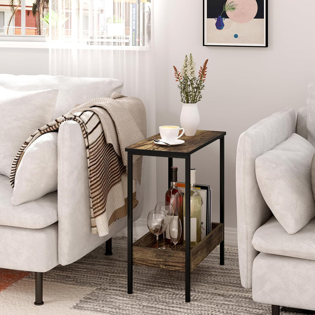 WOLTU Beistelltisch, Couchtisch mit 2 Ablagen, Konsolentisch mit Stauraum im Wohnzimmer, Wohnzimmert