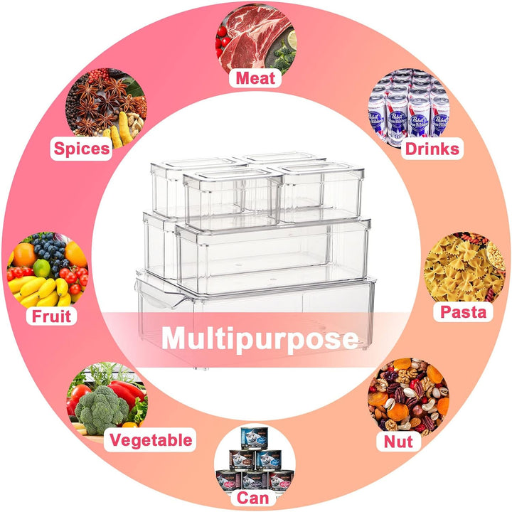 TWBEST Kühlschrank Organizer 8 Set,Kühlschrank-Organizer Mit Griff für Küche-Mit Deckel,Behälter für