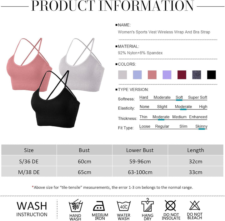 Vertvie Damen Sport BH Gepolstert Crossback Yoga Sports Bra Spaghettiträger Rücken Verkreuzt Gerippt