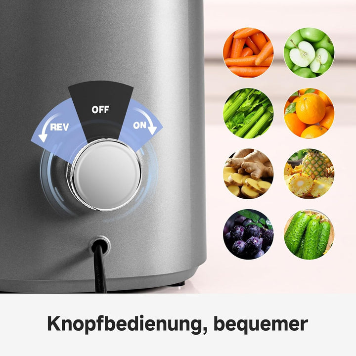 AMZCHEF 250W Automatischer All-In-One Entsafter, 135MM Öffnung und 1,8L Entsafter für Gemüse und Obs