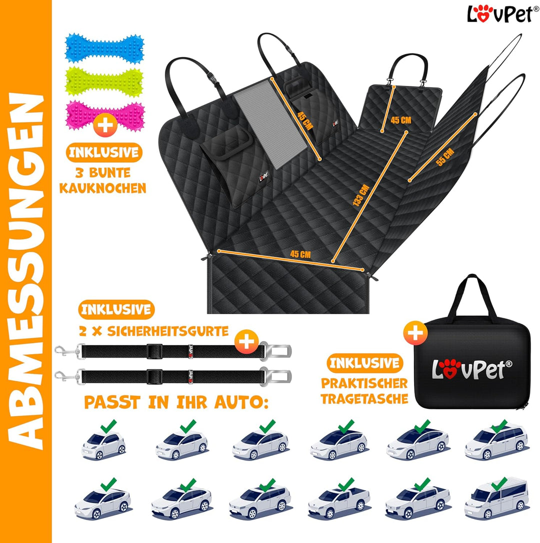 Lovpetยฎ 2in1 Hundedecke fรผr Auto Rรผckbank & Kofferraum mit Seitenschutz und Sichtfenster Kofferraums