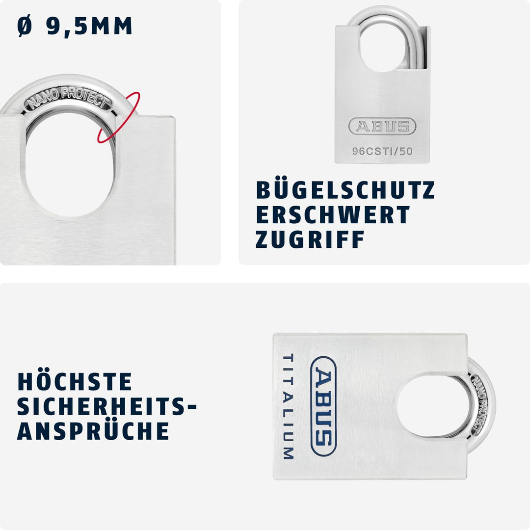 ABUS Titalium Vorhängeschloss 96CSTI/50 - leichter Schlosskörper aus massivem Spezial-Aluminium - mi