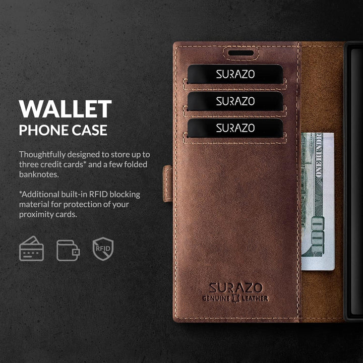 SURAZO Premium Slim Magnet Handyhülle für Xiaomi Redmi Note 12 5G Hülle Leder – Klappbare Echtleder
