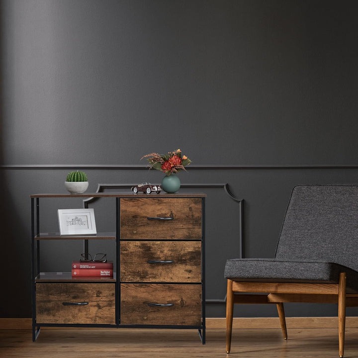 Relaxdays HxBxT 71,5 x 84 x 32,5 cm Kleiderschrank braun-schwarz Kommode Industrial, HBT, Stoff, Met