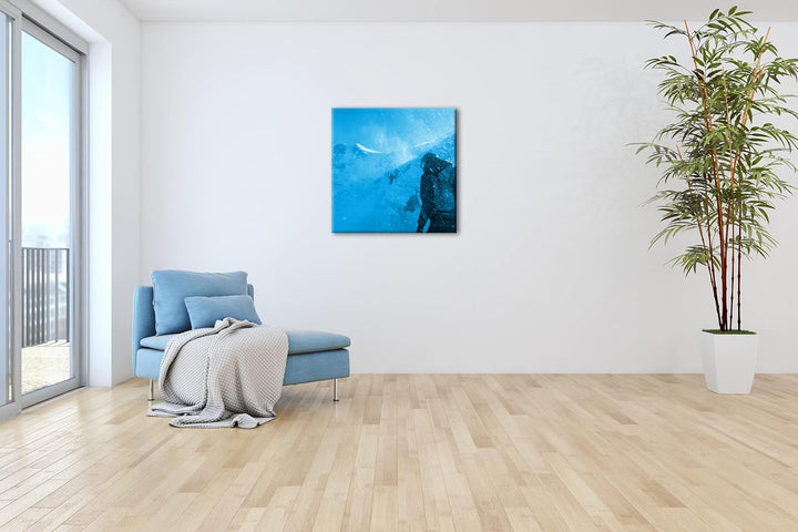deyoli mutige Bergsteiger Format: 70x70 Effekt: Monocrome Blau als Leinwand, Motiv fertig gerahmt au