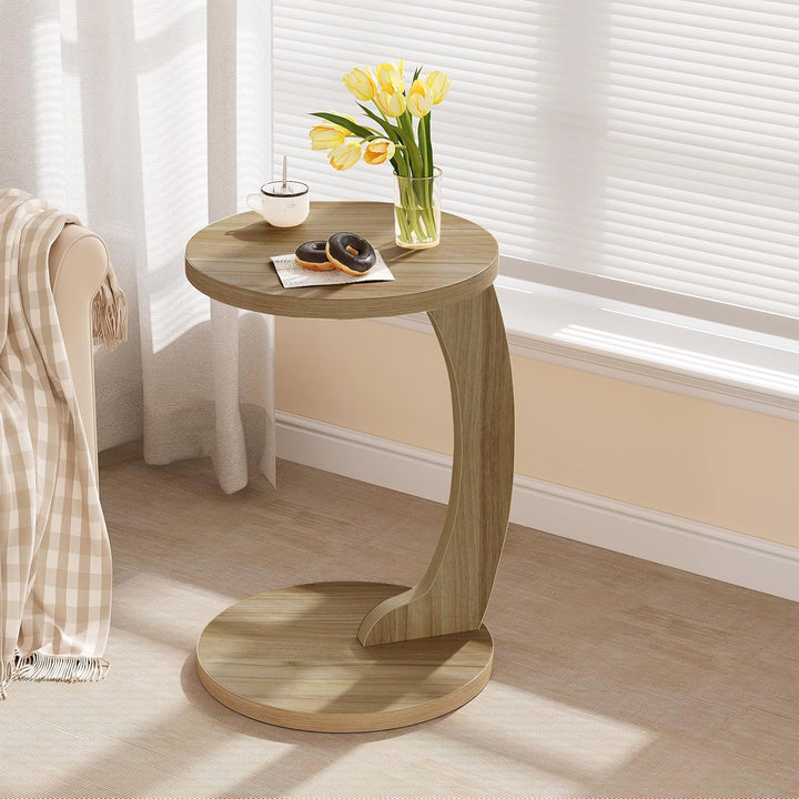 WOLTU Beistelltisch C Form, Couchtisch rund, Sofatisch Kaffeetisch Wohnzimmertisch Abstelltisch, Kle