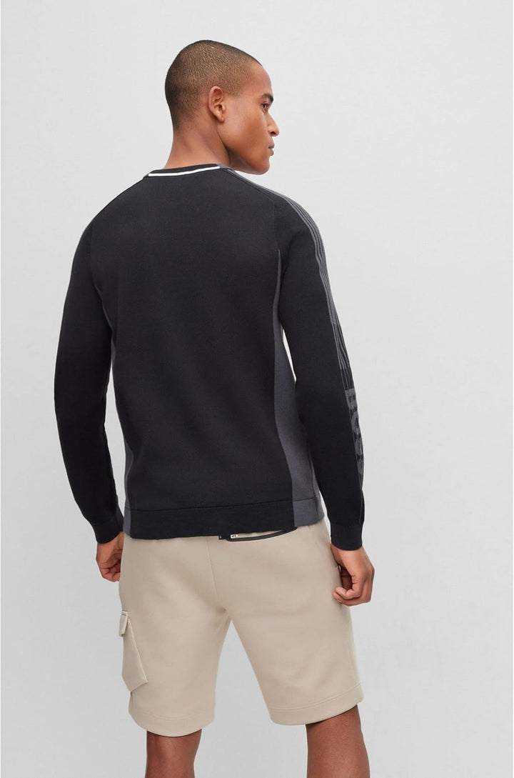 BOSS Herren Rinos Colour-Block-Pullover aus Baumwoll-Mix mit Streifen-Logo S Black1, S Black1