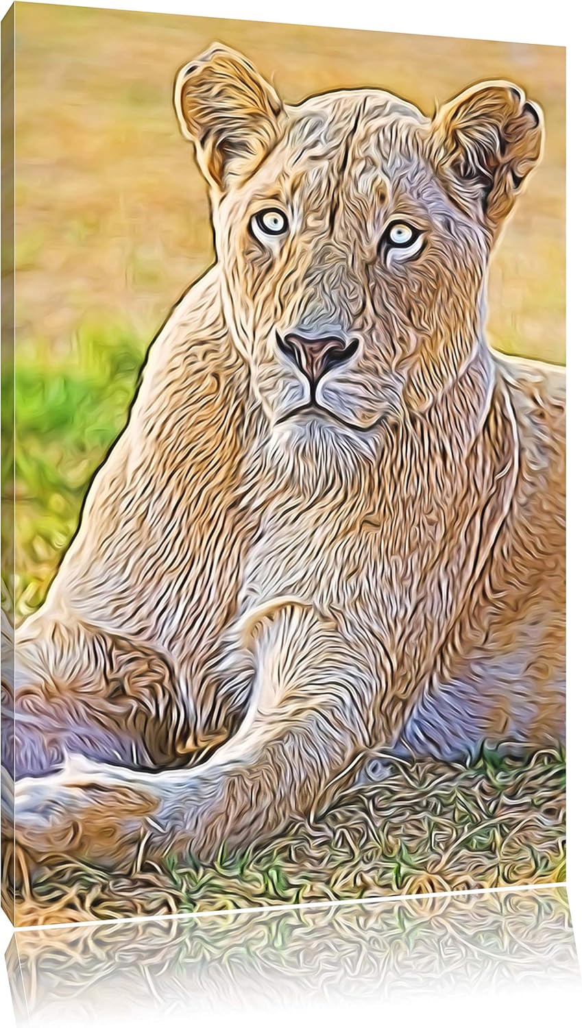 prächtige weisse Löwin Deluxe Format: 100x70 cm auf Leinwand, XXL riesige Bilder fertig gerahmt mit