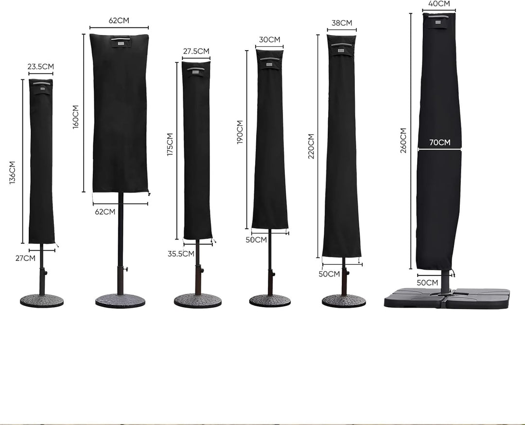 Sekey® Schutzhülle für Ampelschirm,Abdeckhauben für Sonnenschirm 260cm x 40/70/50cm Schwarz, 260cm x