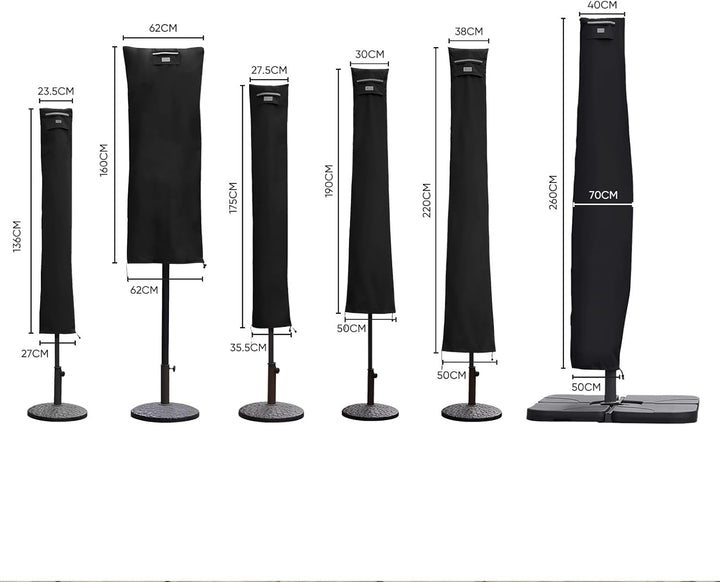 Sekey® Schutzhülle für Ampelschirm,Abdeckhauben für Sonnenschirm 260cm x 40/70/50cm Schwarz, 260cm x