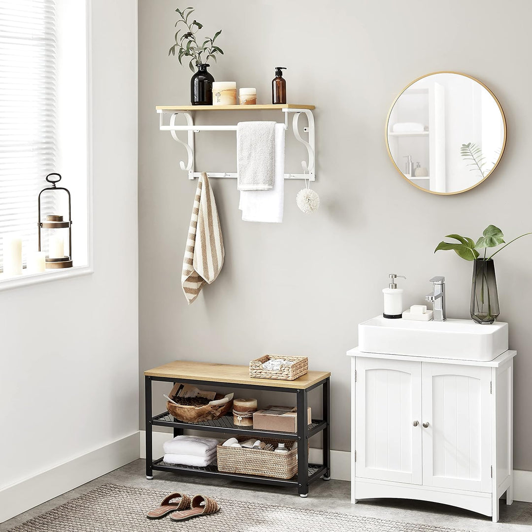 VASAGLE Wandgarderobe, Wandregal mit 5 Haken und Ablage, im Industrie-Design, Hakenleiste mit Hänges
