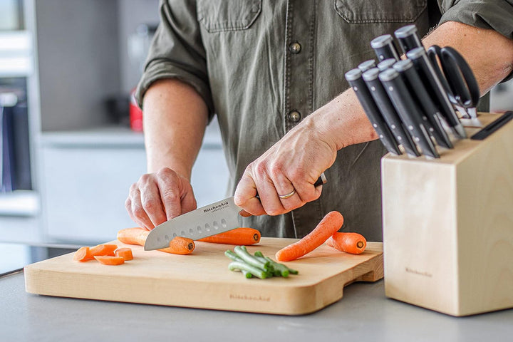 KitchenAid Gourmet 11-Piece Japanese Steel Knife Set with Sharpener and Birchwood Block Knife Set &