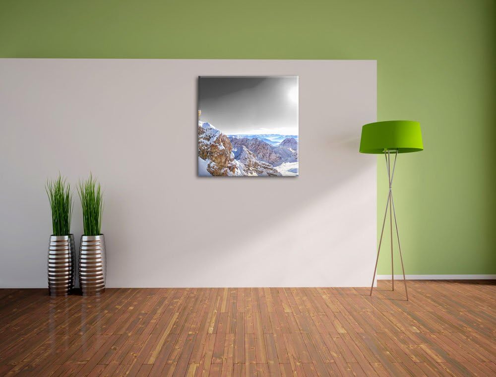 Pixxprint Zugspitze im Sonnenlicht Schwarz/Weiss, Format: 70x70 auf Leinwand, 70x70