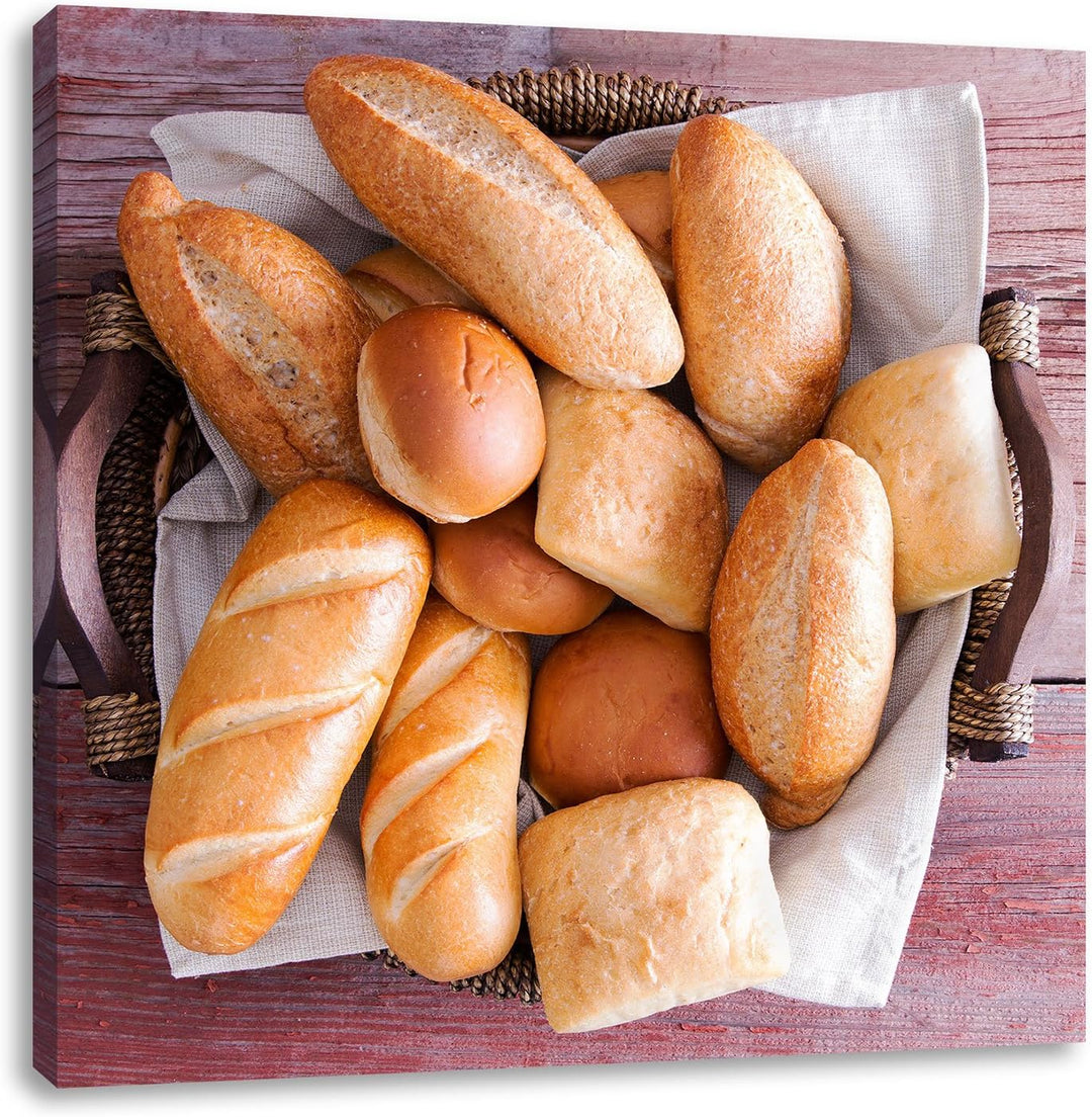 Frische knusprige Brötchen, Format: 70x70 auf Leinwand, XXL riesige Bilder fertig gerahmt mit Keilra