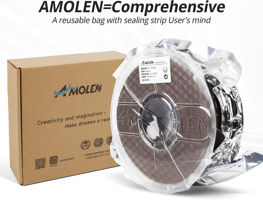 AMOLEN PLA Filament 1.75mm, Holz Nussbaum 3D Drucker Filament mit 30% Echter Holzfaser, Massgenauigk