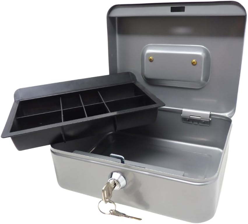 Geldkassette aus Metall - Silber - 200 x 160 x 90 mm - Sicherer Aufbewahrungsort für Bargeld und Wer