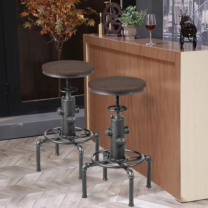 COSTWAY Barhocker höhenverstellbar, 59,5-75 cm, Barstuhl aus Holz und Metall, Tresenhocker mit Fusss