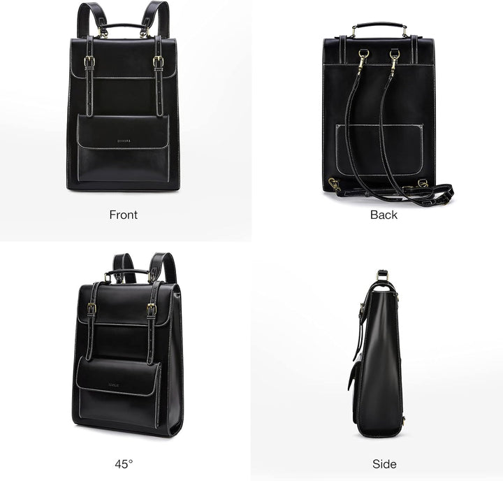 ECOSUSI Laptop Rucksack Damen für 15,6 Zoll Schulrucksack Mädchen Leder Daypack mit Laptopfach Wasse