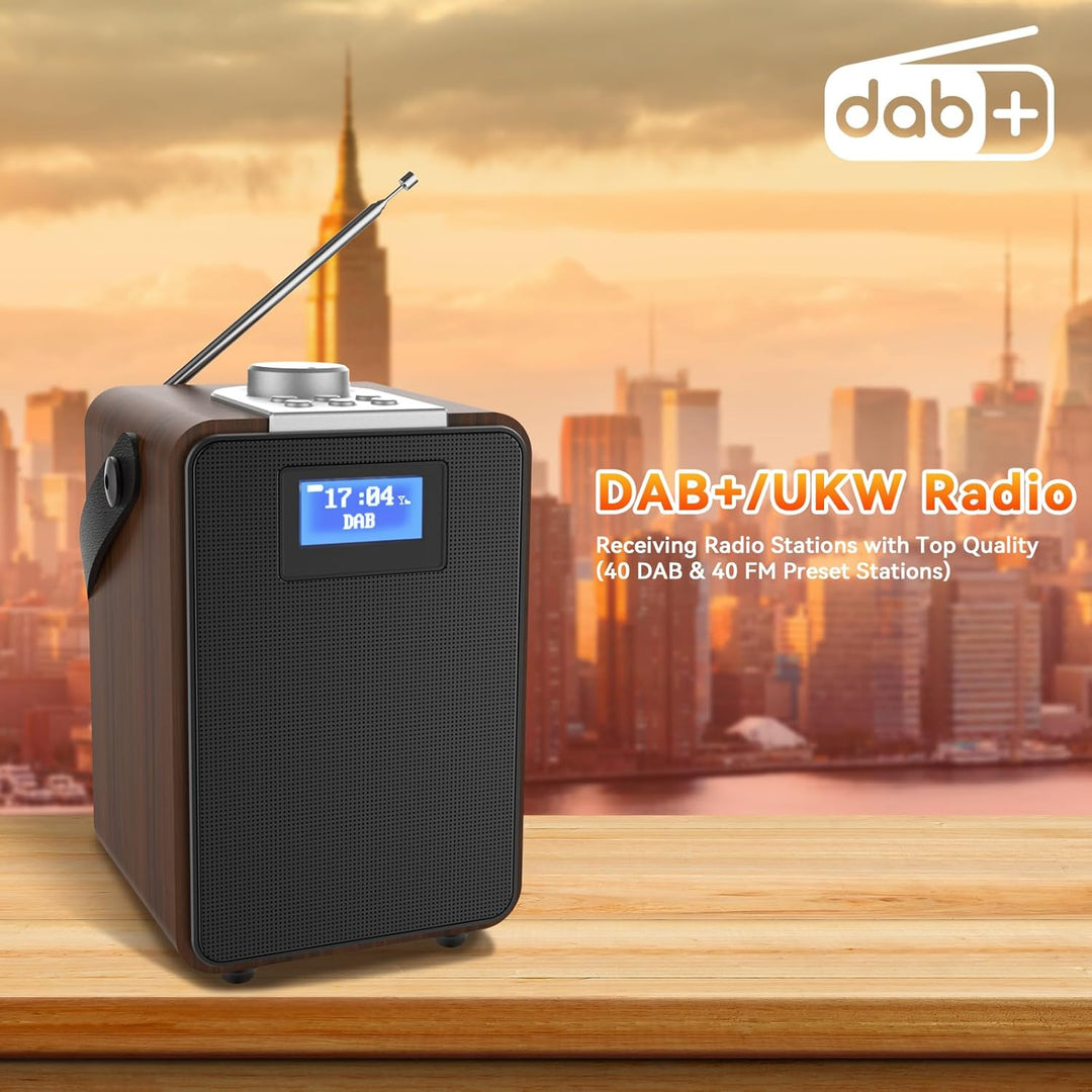 MONODEAL DAB Radio mit Bluetooth, Zwei Wecker, Wiederaufladbar DAB Plus/Dab+ Radio Klein, Küchenradi