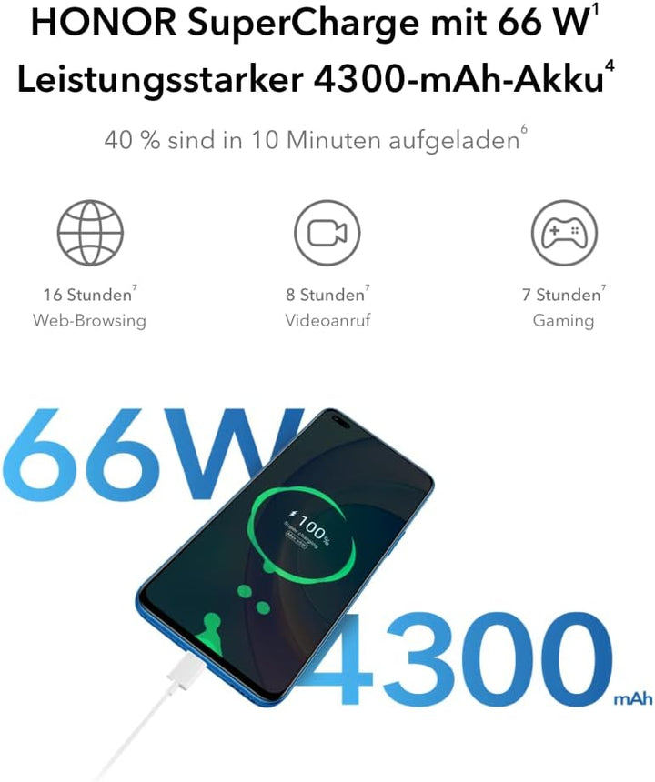 HONOR 50 Lite Smartphone, 6+128 GB Handy, 6,67-Zoll-FullView-Anzeige, 64-MP-Vierfachkamera, 66-W-Sup