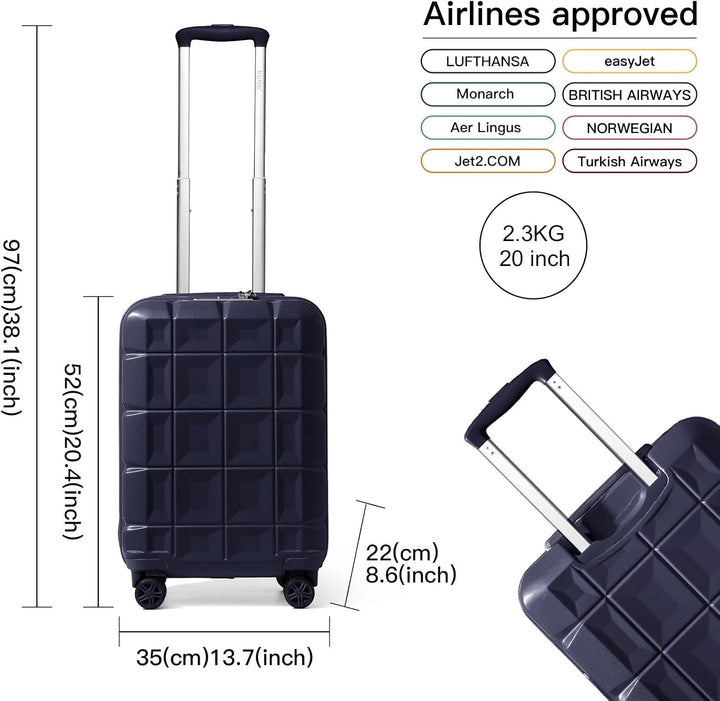 KONO Handgepäck Koffer Trolley Handgepäck 54cm Zwillingsrollen ABS Hartschalenkoffer Reisekoffer mit