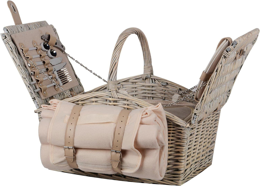 Nature by Kolibri Picknick Set 2 Personen mit Picknickkorb, Picknickdecke, Besteck und Geschirr