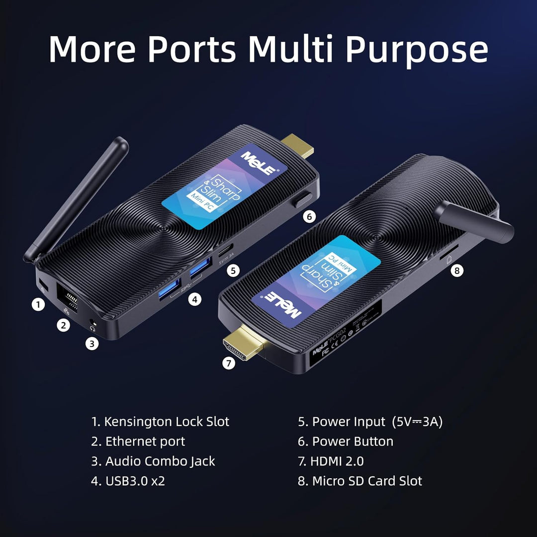 MeLE PCG02 Lüfterloser Mini PC Stick Windows 11 Home Celeron N4000(bis zu 2.6GHz) 4GB LPDDR4 128GB R