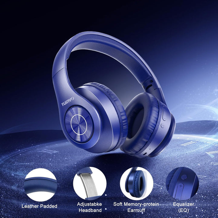 TUINYO Bluetooth-Kopfhörer Over Ear Hi-Fi Stereo Headset drahtloser Kopfhörer mit tiefen Bässen, wei