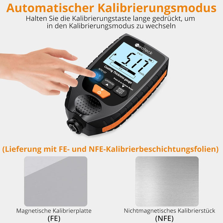 Neoteck Autolack Schichtdickenmessgerät Handheld mit LCD Display Hintergrundbeleuchtung, für Stahl-