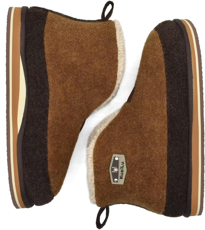 KuaiLu Hausschuhe Boots Herren Winter Filz Hausstiefel Warm Plüsch Flauschige Fell Hüttenschuhe Kusc