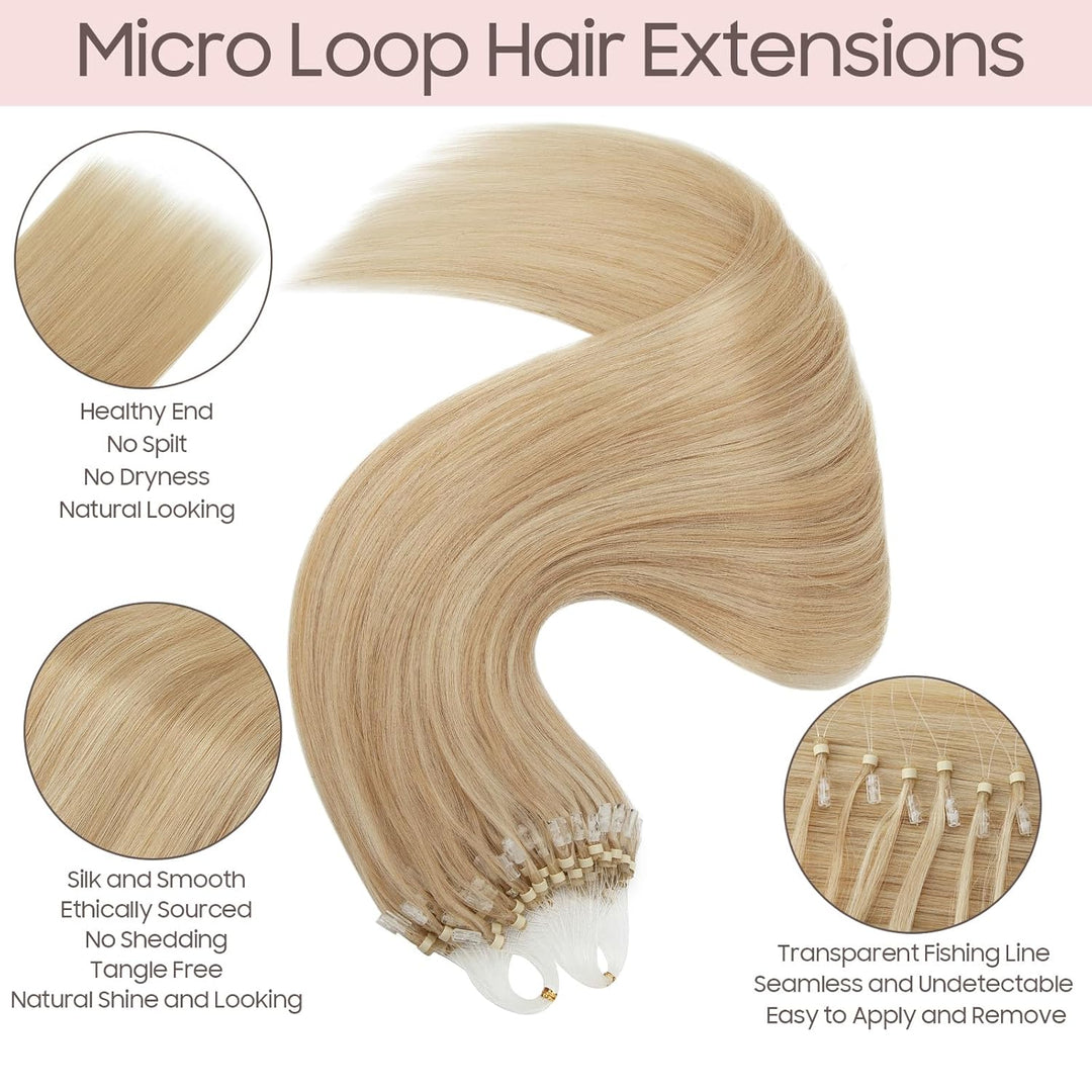 Silk-co Haarteile Echthaar Microring Extensions Echthaar Weich Natürlich Glatt Haarverlängerung 7A H