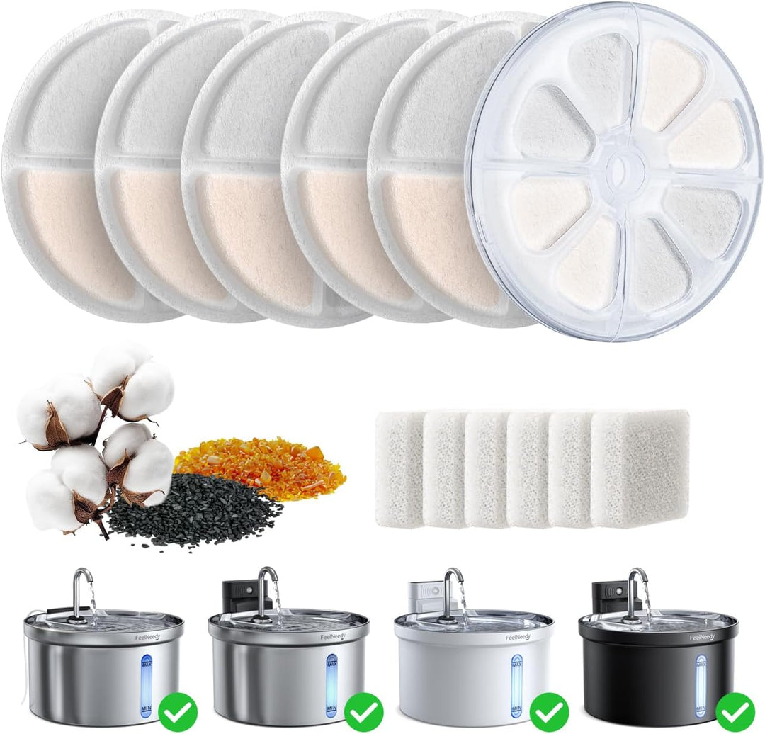 FEELNEEDY 6pcs Ersatzfilter+6pcs Wasserpumpenschwamm für Katzenbrunnen, gesunde und hygienische Filt