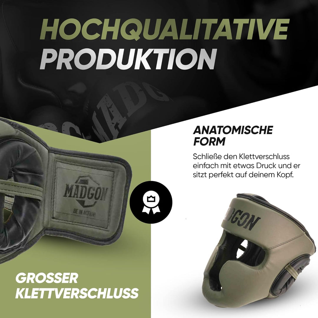 MADGON Premium Kopfschutz, Boxhelm mit Perfekter Sicht und maximalem Schutz, Gesichtsschutz für Kamp