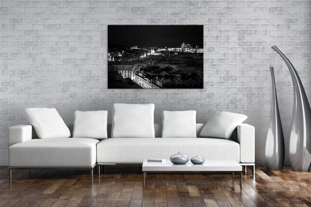 deyoli Prag bei Nacht Format:90x60 cm Effekt: Schwarz/Weiss als Leinwandbild, Motiv fertig gerahmt a