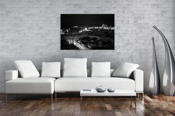 deyoli Prag bei Nacht Format:90x60 cm Effekt: Schwarz/Weiss als Leinwandbild, Motiv fertig gerahmt a