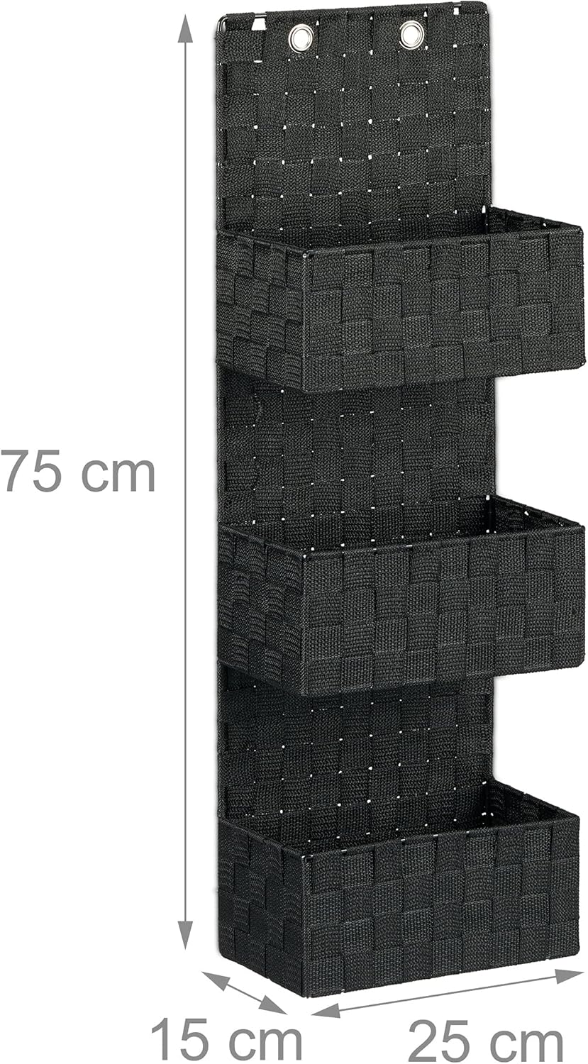 Relaxdays Hängeorganizer Stoff, Türorganizer mit 3 Aufbewahrungskörben, Wandorganizer Bad, PP, HBT: