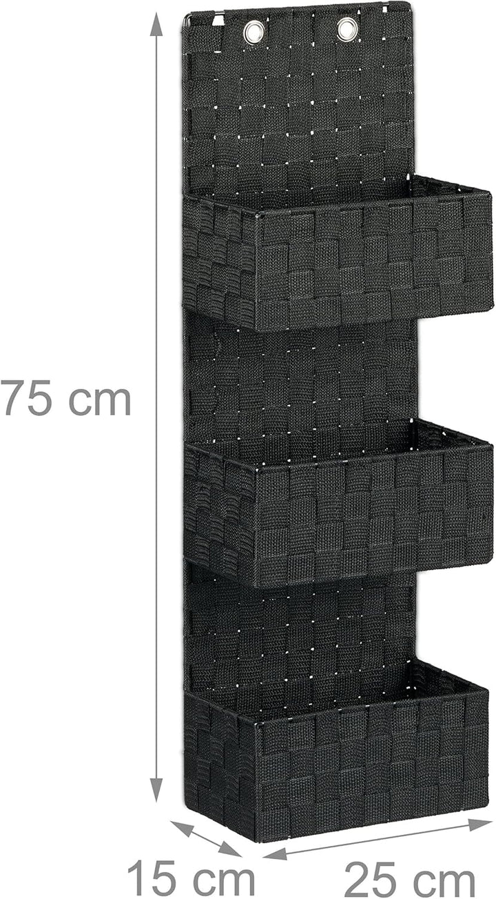 Relaxdays Hängeorganizer Stoff, Türorganizer mit 3 Aufbewahrungskörben, Wandorganizer Bad, PP, HBT: