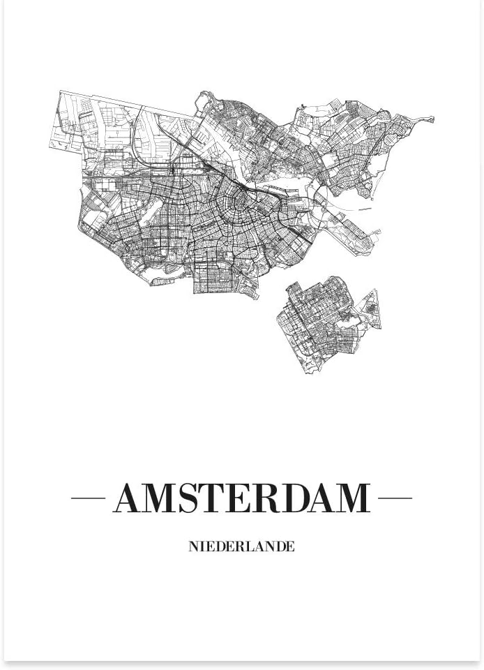 JUNIWORDS Stadtposter, Amsterdam, Wähle eine Grösse, 60 x 90 cm, Poster, Schrift A, Weiss 60 x 90 cm