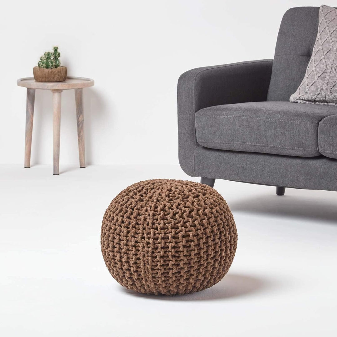 Homescapes Pouf Strickpouf rundes Bodenkissen, Sitzpouf 35 x 40 cm, gepolsterter Sitzhocker, Sitzpuf