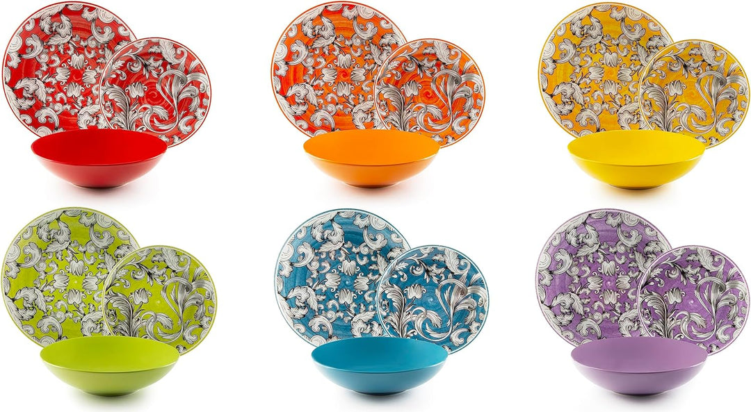 Excelsa Scirocco Tellerservice 18 Stück, Porzellan und Steineware, mehrfarbig, 6 Personen Set 18 Pez