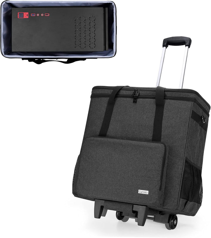 CURMIO Reisetasche für Desktop PC, PC Gehäuse Tasche mit Abnehmbarem Trolley, Desktop-Computer-Trage