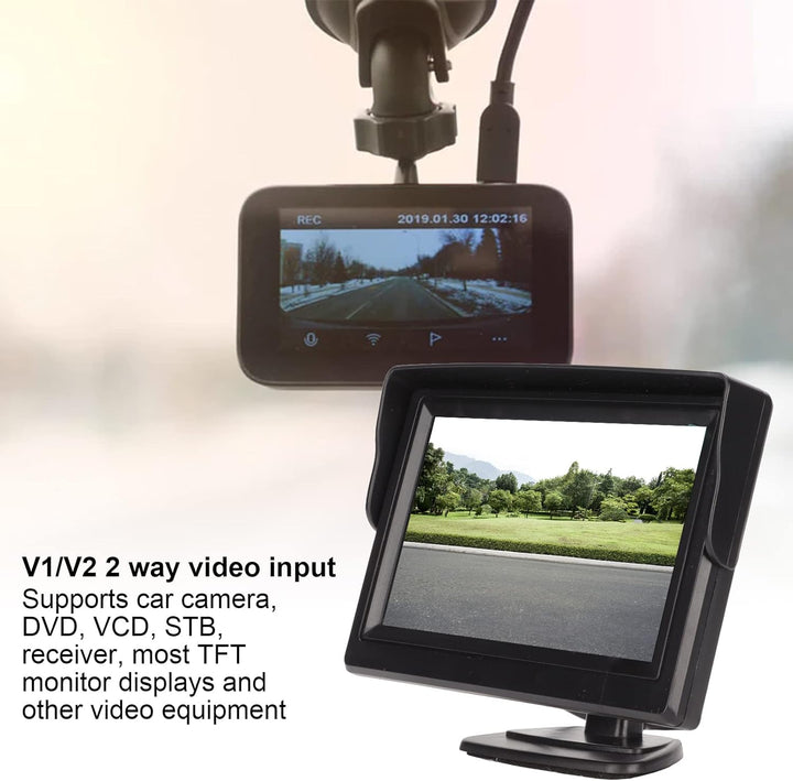 Goshyda 4,3-Zoll-Automonitor, Farb-LCD-Rückfahrmonitor mit Sonnenblende, Unterstützt Autokamera, DVD