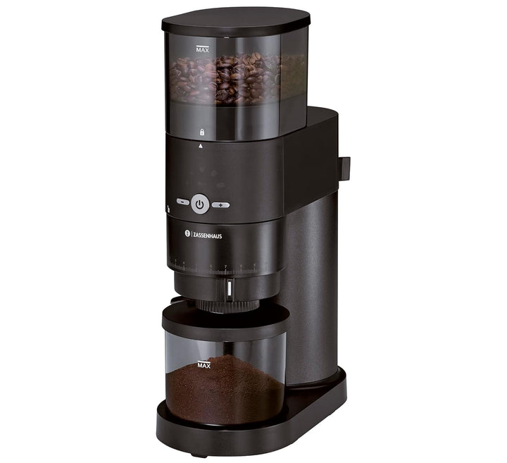 Zassenhaus EXPERT Elektrische Kaffeemühle mit Kegelmahlwerk aus gehärtetem Stahl | schwarz | Mahlgra