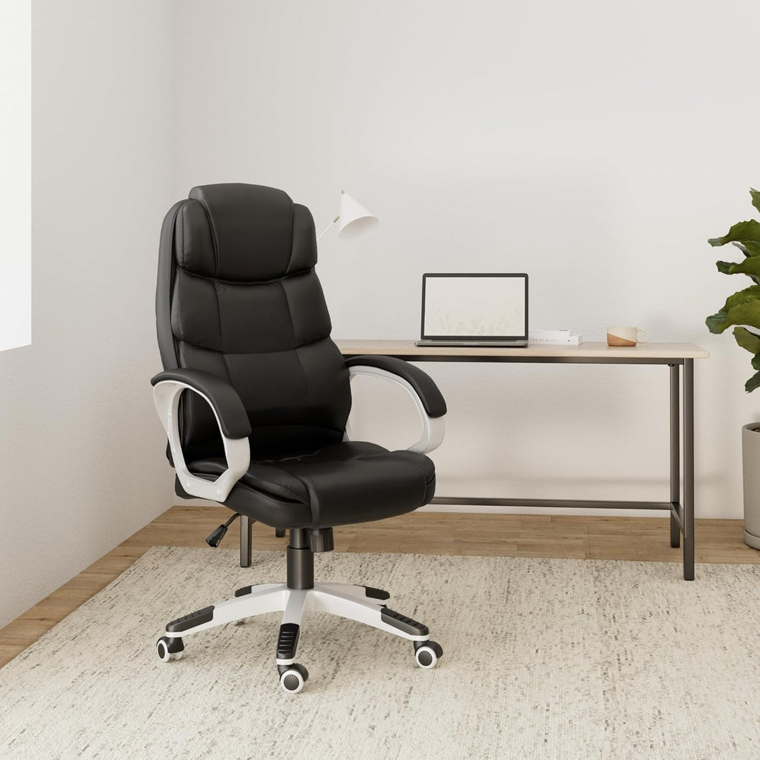 tectake® Chefsessel, Bürostuhl mit 12 cm Polsterung, Schreibtischstuhl mit Armlehnen & Wippfunktion,