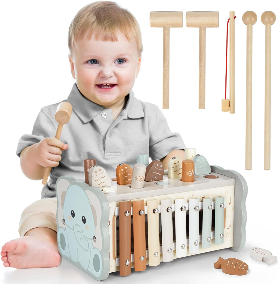 DINORUN Montessori Spielzeug ab 1 Jahr, Hammerspiel Holzspielzeug Motorikspielzeug, Xylophon Kinder