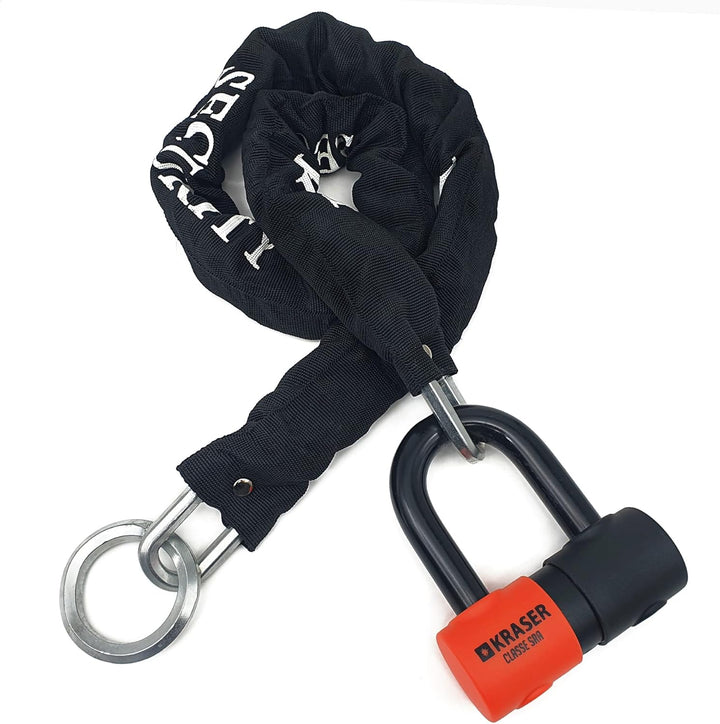 KRASER KR50+120L Motorradkette Diebstahlsicherung + Vorhängeschloss SRA Homologierte Anti-Diebstahl-