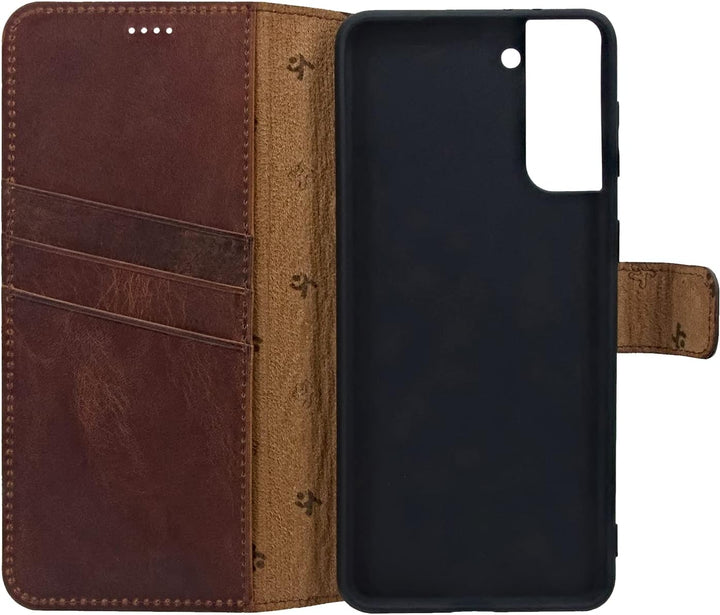 Suncase Book-Style Hülle kompatibel mit Samsung Galaxy S23 5G Leder Tasche (Slim-Fit) Lederhülle Han