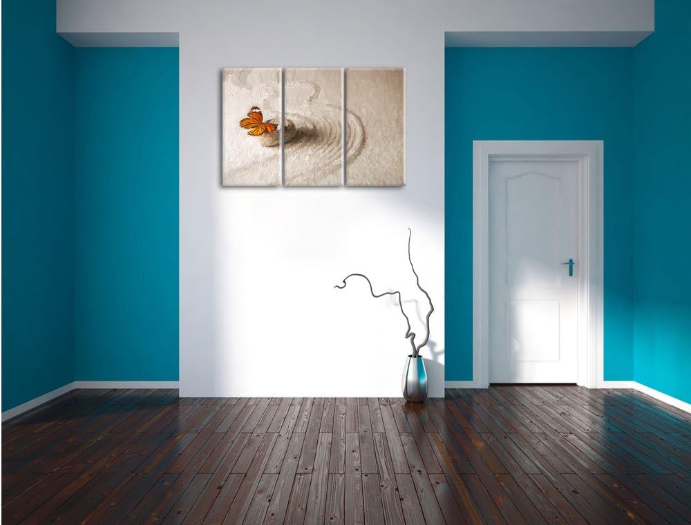 Pixxprint Zen Schmetterling Kunst / 3-Teilig/Gesamtmass 120cm Leinwandbild bespannt auf Holzrahmen/W