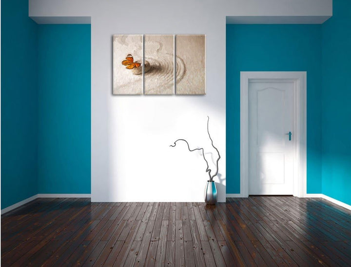 Pixxprint Zen Schmetterling Kunst / 3-Teilig/Gesamtmass 120cm Leinwandbild bespannt auf Holzrahmen/W