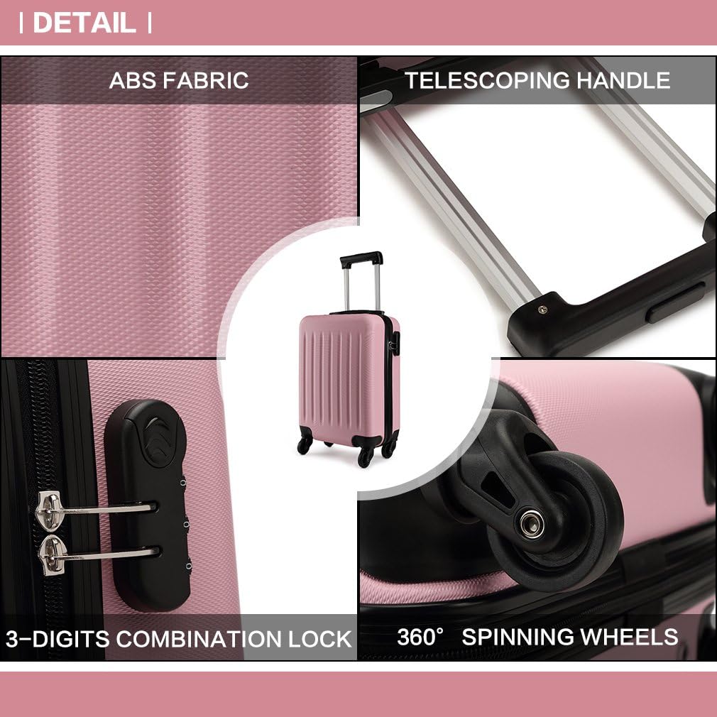KONO Hartschale Koffer Trolley Rollkoffer Zwillingsrollen ABS Handgepäck Bordgepäck 4 Rollen, 48cm 1